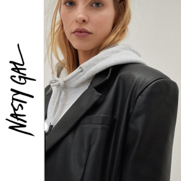 NWT Nasty Gal Faux Leather Oversized Suit Blazer 2 - Picture 1 of 8
